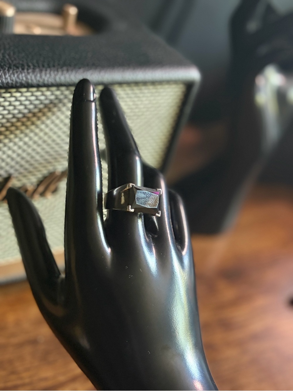 Sterling Silver Rectangular Signet Ring - Onxy/Silver 8
